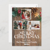 素朴エレガントJoy Christmas Family Photo Collage シーズンポストカード (正面/裏面)