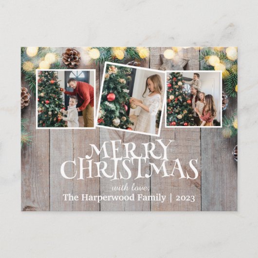 素朴エレガントJoy Christmas Family Photo Collage シーズンポストカード (正面)