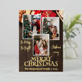 素朴エレガントJoy Christmas Family Photo Collage 箔シーズンカード (立ち正面)