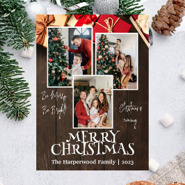 素朴エレガントJoy Christmas Family Photo Collage 箔シーズンカード