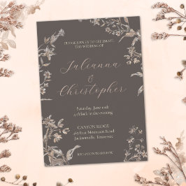 素朴エレガントWildflowersモカ結婚スクリプト 招待状