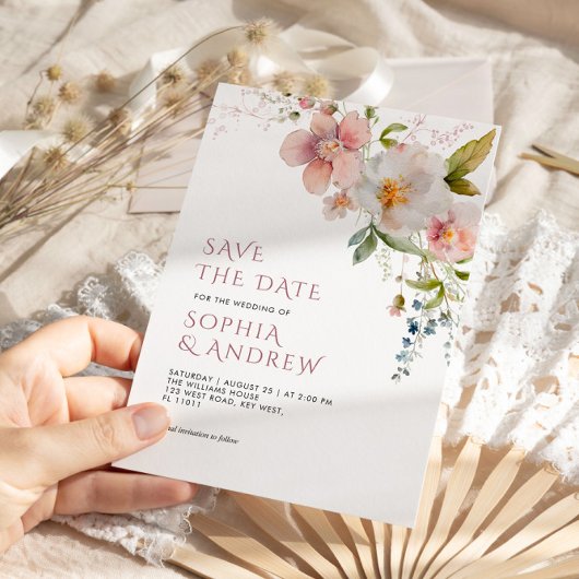 素朴エレガントWildflowers Wedding Save the Date 招待状