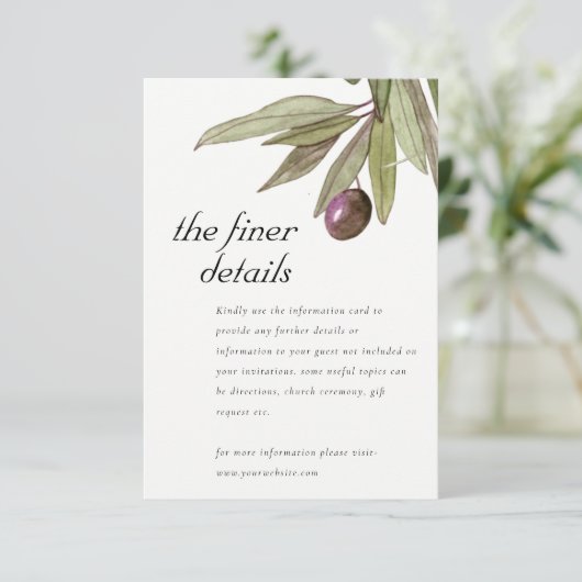 素朴オリーブの水色の葉の結婚詳細 エンクロージャーカード (スタンド正面)