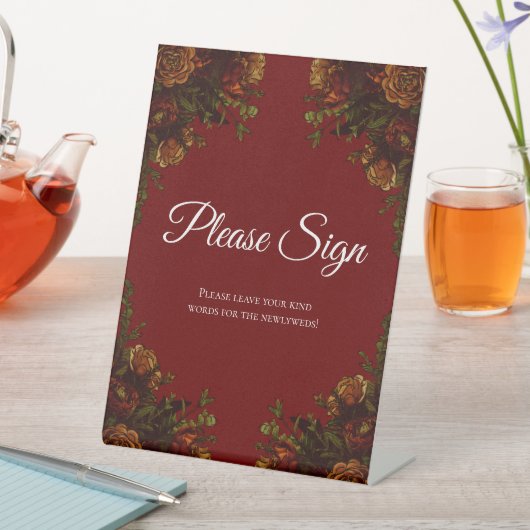 素朴オレンジレッド秋エレガントゴシック結婚ズ 台座サイン (インサイチュ)