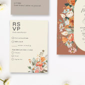 素朴オレンジ色の花模様と食事の選択 出欠カード