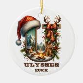 素朴カスタマイズ可能なクリスマスレターU セラミックオーナメント (正面)