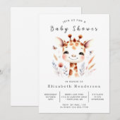 素朴カスタムキリン赤ちゃんシャワー 招待状 (正面/裏面)