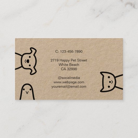 素朴カスタムシンプルかわいいペットサービスクラフト 名刺 (裏面)