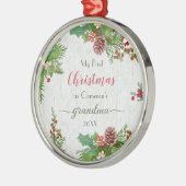 素朴カスタム写真おばあちゃん1stクリスマス メタルオーナメント (左)