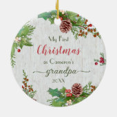 素朴カスタム写真ニューグランドパ1stクリスマス セラミックオーナメント (裏面)