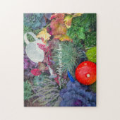素朴カラフルな秋の庭 ジグソーパズル (縦)
