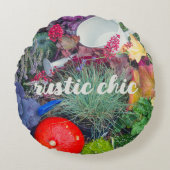 素朴カラフルな秋の庭 ラウンドクッション (正面)
