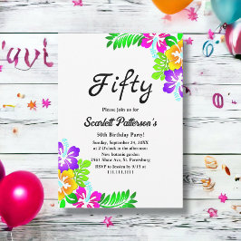 素朴カラフルバラ夏フローラ50誕生日 招待状