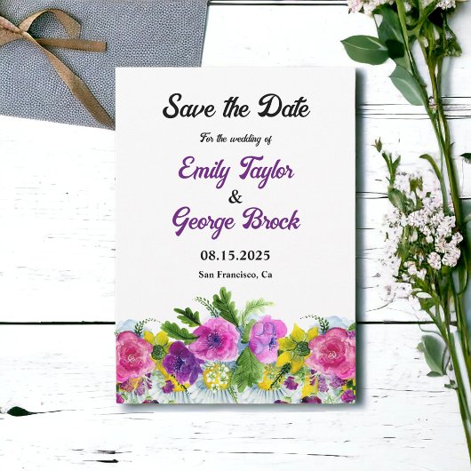 素朴カラフル花フローラ結婚ズ セーブザデート