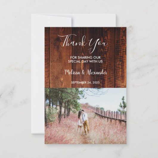 素朴カントリー納屋の木ありがとう写真結婚s 招待状 (正面)