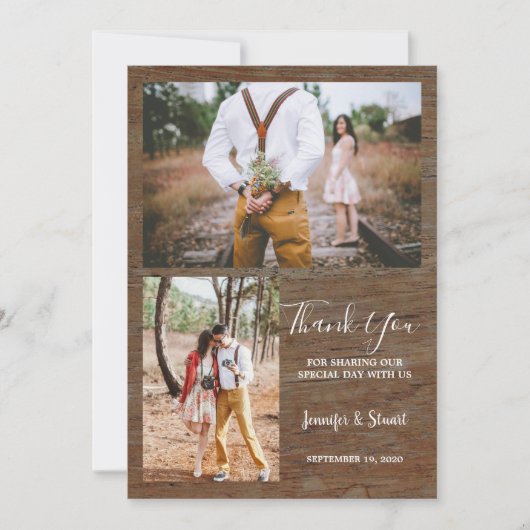 素朴カントリー納屋の木の写真ありがとう結婚さん 招待状 (正面)