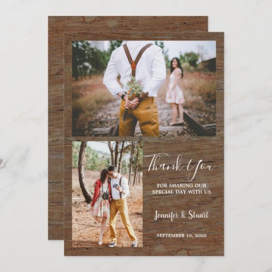 素朴カントリー納屋の木の写真ありがとう結婚さん 招待状 (正面/裏面)