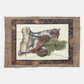 素朴キツネの木の幹へのステップ キッチンタオル (横)