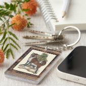 素朴キツネの木の幹へのステップ キーホルダー (正面右)