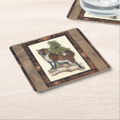 素朴キツネの木の幹へのステップ スクエアペーパーコースター (アングル)