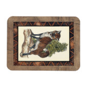 素朴キツネの木の幹へのステップ マグネット (横)