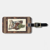 素朴キツネの木の幹へのステップ ラゲッジタグ (正面横)