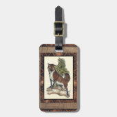 素朴キツネの木の幹へのステップ ラゲッジタグ (正面縦)