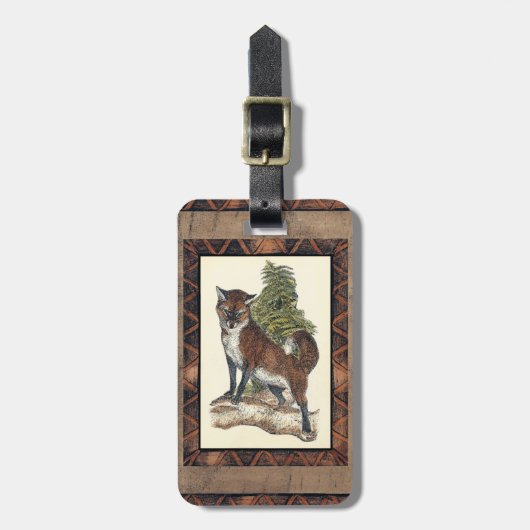 素朴キツネの木の幹へのステップ ラゲッジタグ (正面縦)