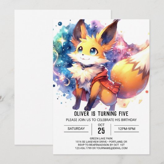 素朴キツネ誕生日 招待状 (正面/裏面)