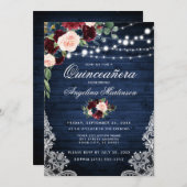 素朴キンセアニェラウッドブルガンディーブルーフローラ 招待状 (正面/裏面)