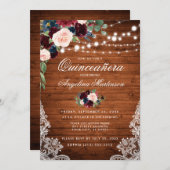 素朴キンセアニェラウッドブルガンディーブルーフローラ 招待状 (正面/裏面)