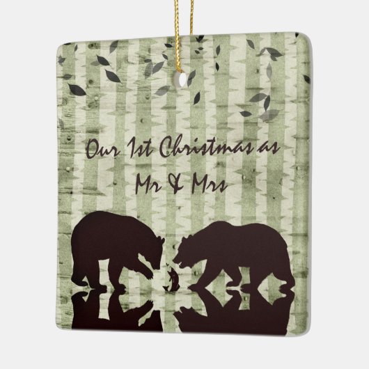 素朴クマ、樺の木の木の第1回クリスマスミスター&ミセス セラミックオーナメント (左)