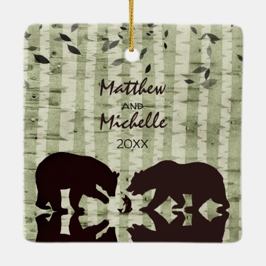 素朴クマ、樺の木の木の第1回クリスマスミスター&ミセス セラミックオーナメント (裏面)