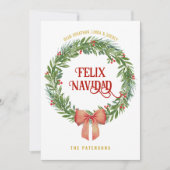 素朴クラシックリースカスタムファミリー名クリスマス シーズンカード (正面)
