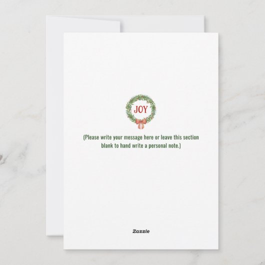 素朴クラシックリースカスタムファミリー名クリスマス シーズンカード (裏面)