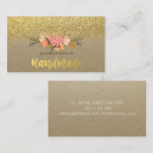 素朴クラフト、水彩花、金ゴールドグリッター 名刺 (正面/裏面)