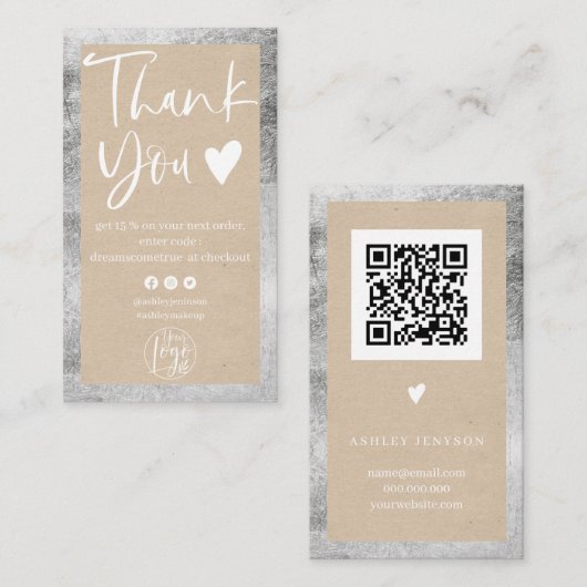 素朴クラフ銀ホワイトロゴオーダ感謝していユー 名刺 (正面/裏面)