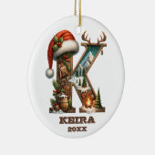 素朴クリスマスのシ飾ーン付きの「K」 セラミックオーナメント (右)