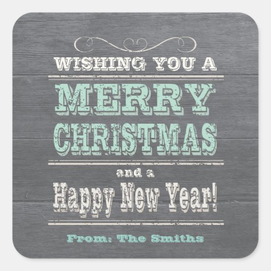 素朴クリスマスのステッカーカスタムグリーン スクエアシール (正面)