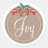 素朴クリスマスのステッカー – Joy ラウンドシール (正面)