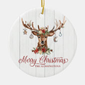素朴クリスマスのトナカイオーナメントホリデーフォト セラミックオーナメント (正面)