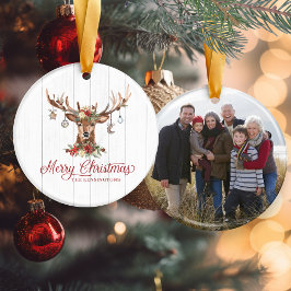 素朴クリスマスのトナカイオーナメントホリデーフォト セラミックオーナメント