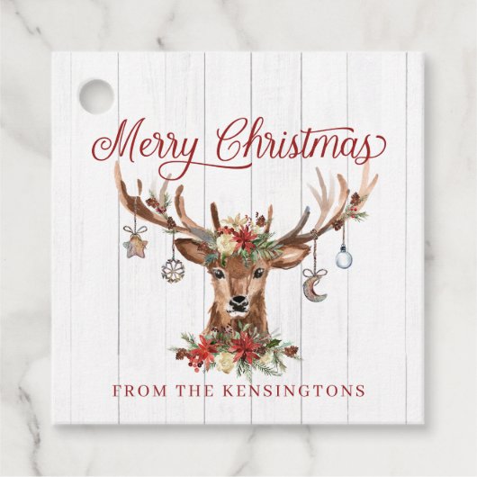 素朴クリスマスのトナカイオーナメント |木材 フェイバータグ (正面)