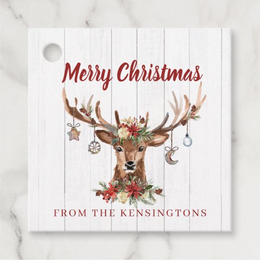 素朴クリスマスのトナカイオーナメント |木材 フェイバータグ (正面)