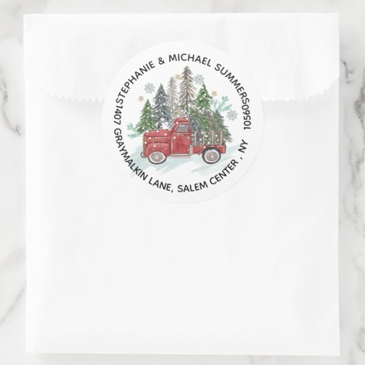 素朴クリスマスのトラックの木のラウンド差出人住所 ラウンドシール (バッグ)