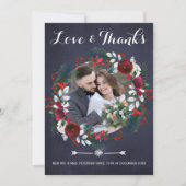 素朴クリスマスのバーガンディフローラの結婚写真 サンキューカード (正面)