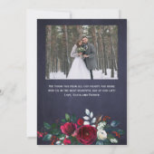 素朴クリスマスのバーガンディフローラの結婚写真 サンキューカード (裏面)