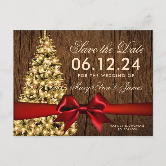 素朴クリスマスの日付け救のツリーとリボン 案内ポストカード (正面)