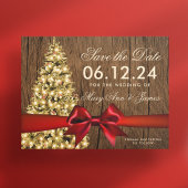 素朴クリスマスの日付け救のツリーとリボン 案内ポストカード