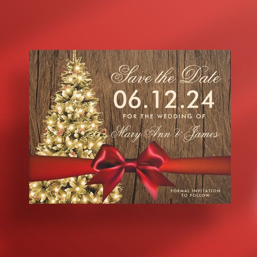 素朴クリスマスの日付け救のツリーとリボン 案内ポストカード